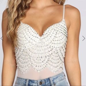 Bedazzled sequence white body suit ✨🤍💎